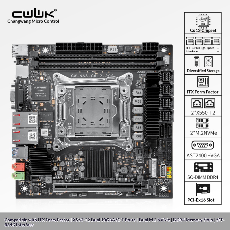 Nas Motherboard 8 Sata Mini Itx - Placa-mãe C612 LGA 2011-3 Xeon X99