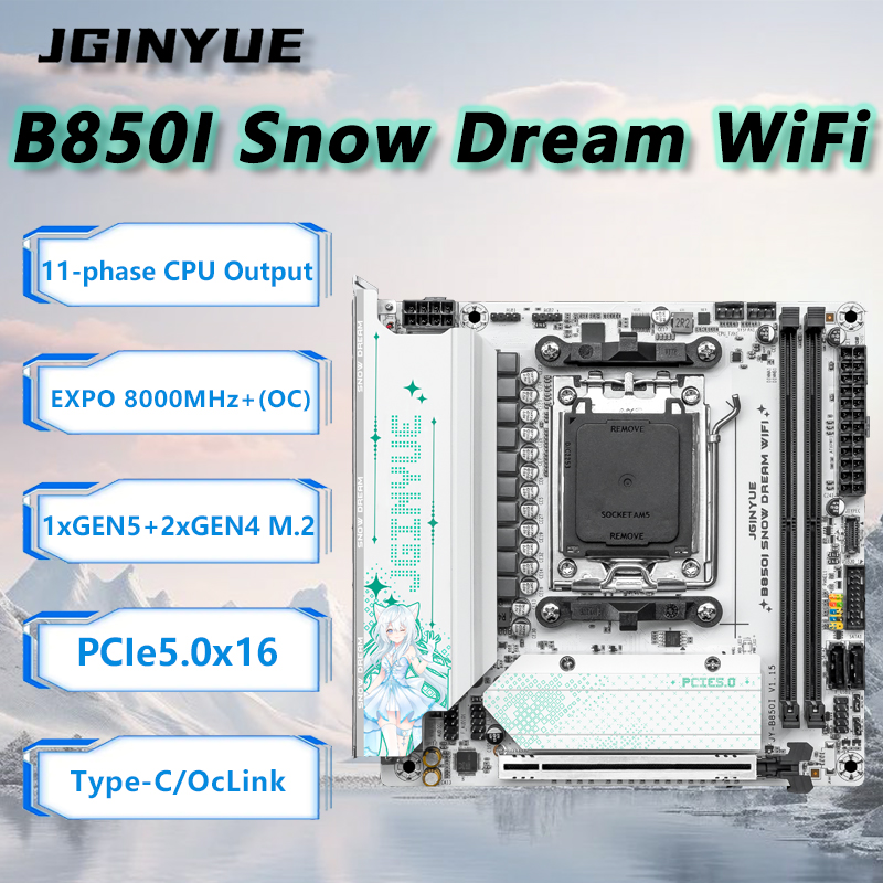 Nas Motherboard 8 Sata Mini Itx - Placa-Mãe WiFi JGINYUE B850i Snow Dream
