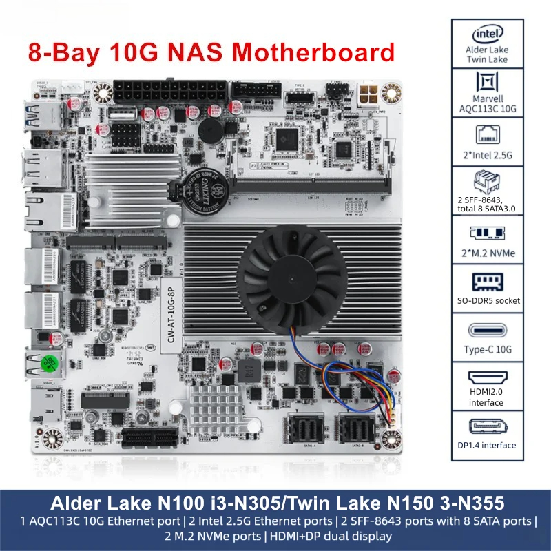 Nas Motherboard 8 Sata Mini Itx - Placa-mãe ITX 8-Bay 10G NAS Intel